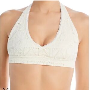 NWT! Frankie’s Bikini Edie Patchwork Bikini Halter Top in Size Large.